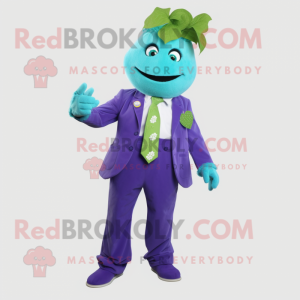 Cyan Grape mascot costume character dressed with a Blazer and Foot pads