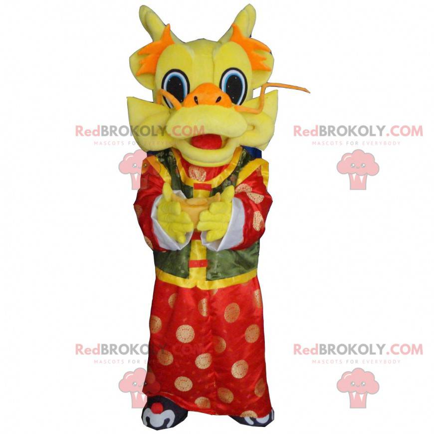 Mascote dragão chinês amarelo vermelho e verde - Redbrokoly.com