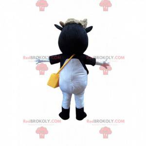Allegro mascotte della mucca, sorridente costume della mucca -