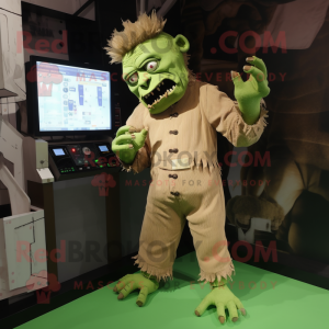 Tan Frankenstein'S Monster mascot costume character dressed with a Playsuit and Earrings