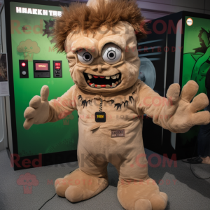 Tan Frankenstein'S Monster mascot costume character dressed with a Playsuit and Earrings