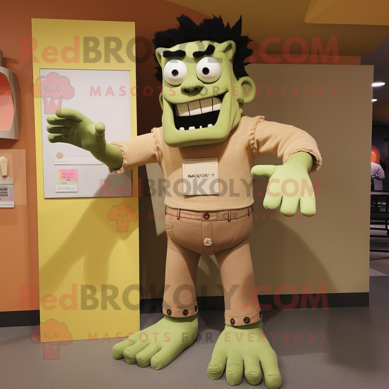 Tan Frankenstein'S Monster mascot costume character dressed with a Playsuit and Earrings