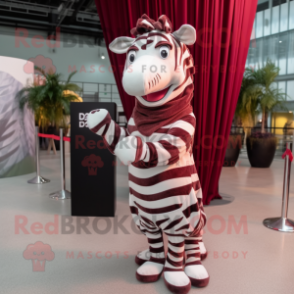 Maroon Zebra mascot costume character dressed with a A-Line Dress and Scarves