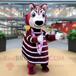 Maroon Zebra mascot costume character dressed with a A-Line Dress and Scarves