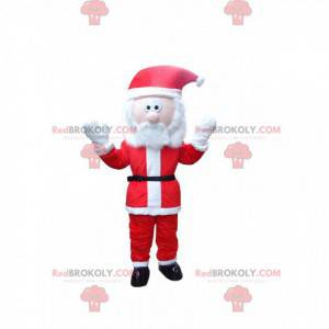 Mascota de Santa Claus barbudo con un traje rojo y blanco -