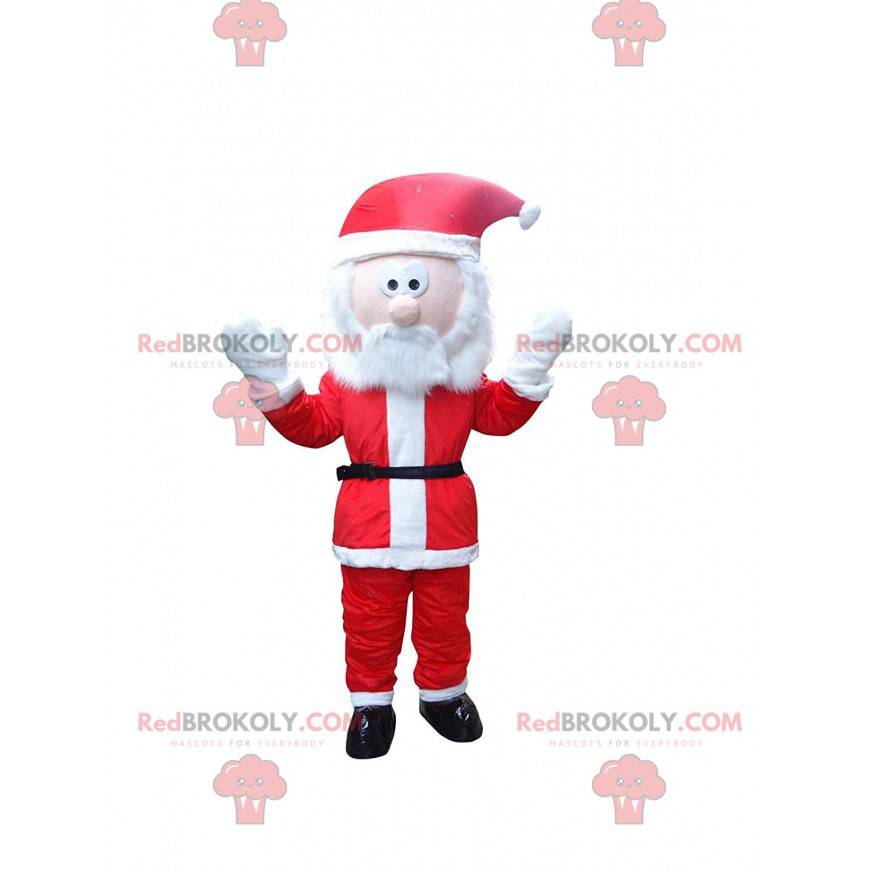 Bearded Santa Claus mascot with a red and white outfit -