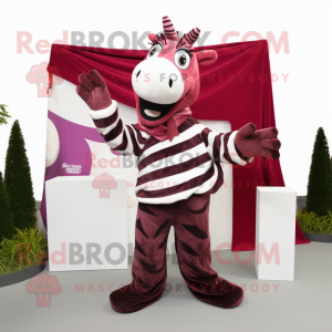 Maroon Zebra mascot costume character dressed with a A-Line Dress and Scarves