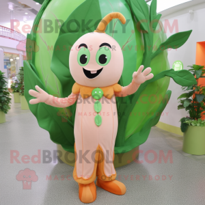 Peach Beanstalk mascot costume character dressed with a Long Sleeve Tee and Bracelets