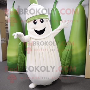White Celery mascot costume character dressed with a Midi Dress and Beanies