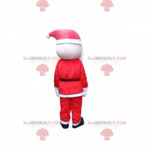 Skäggig jultomtenmaskot med en röd och vit outfit -
