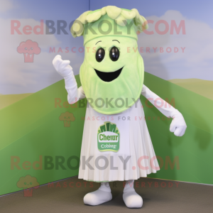 White Celery mascot costume character dressed with a Midi Dress and Beanies