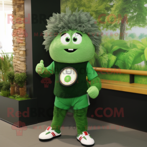 Forest Green Meatballs mascot costume character dressed with a Rash Guard and Bracelet watches