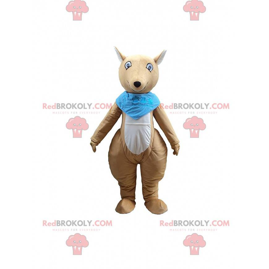 Brun och vit känguromaskot med en blå bandana - Redbrokoly.com Brun och vit känguromaskot med en blå bandana - Redbrokoly.com