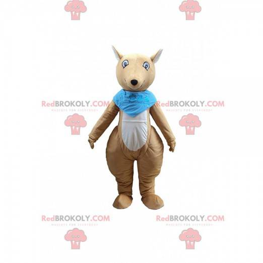 Brown and white kangaroo mascot with a blue bandana -