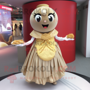 Tan Ramen mascot costume character dressed with a Ball Gown and Brooches