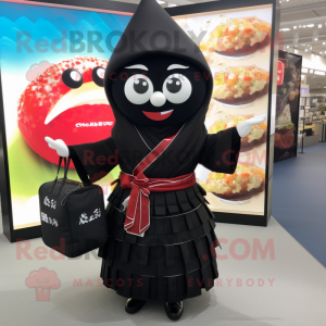 Black Sushi mascot costume character dressed with a Maxi Skirt and Handbags