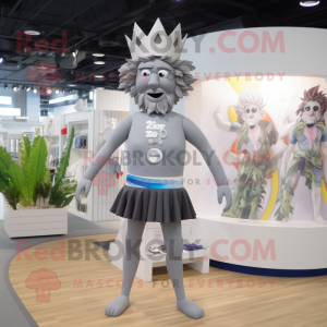 Gray King mascot costume character dressed with a Swimwear and Hair clips