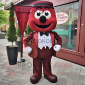Maroon Guinness mascot costume character dressed with a Dress Pants and Bow ties