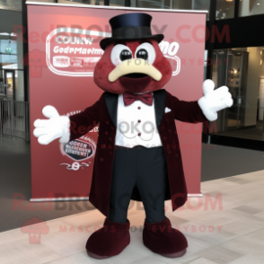 Maroon Guinness mascot costume character dressed with a Dress Pants and Bow ties