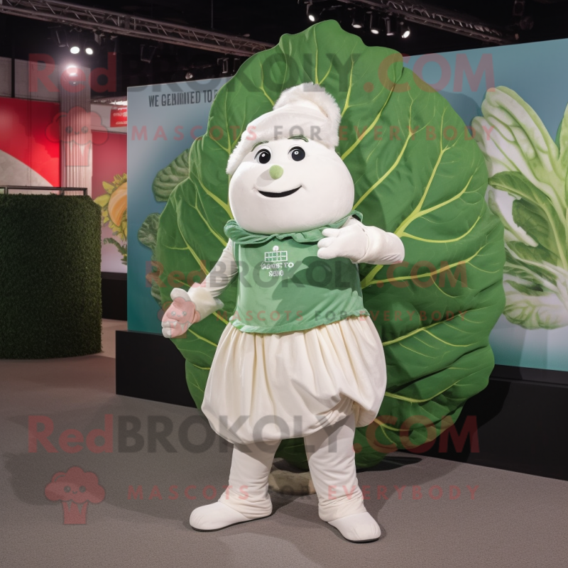 White Cabbage Leaf mascot costume character dressed with a Dungarees and Keychains White Cabbage Leaf mascot costume character dressed with a Dungarees and Keychains