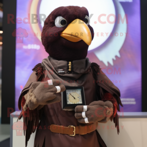 Brown Crow mascot costume character dressed with a Sweater and Digital watches