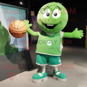 Green Handball Ball mascot costume character dressed with a Romper and Tote bags
