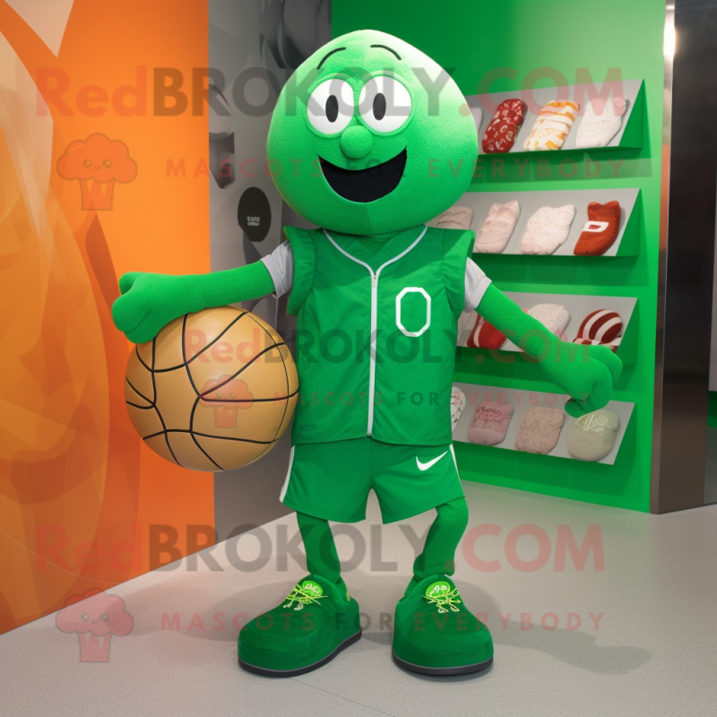Green Handball Ball mascot costume character dressed with a Romper and Tote bags Green Handball Ball mascot costume character dressed with a Romper and Tote bags
