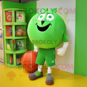 Green Handball Ball mascot costume character dressed with a Romper and Tote bags