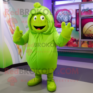 Lime Green Potato mascot costume character dressed with a Hoodie and Gloves