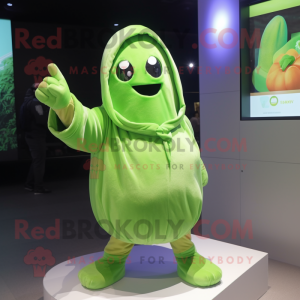 Lime Green Potato mascot costume character dressed with a Hoodie and Gloves