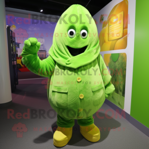 Lime Green Potato mascot costume character dressed with a Hoodie and Gloves