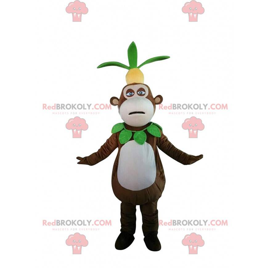 Mascotte scimmia con un ananas sulla testa, costume esotico -