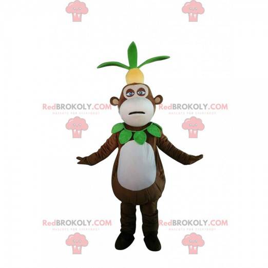Aap mascotte met een ananas op het hoofd, exotisch kostuum -