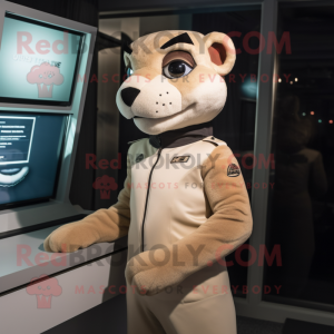Beige Puma mascot costume character dressed with a Turtleneck and Cufflinks