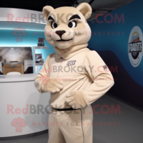 Beige Puma mascot costume character dressed with a Turtleneck and Cufflinks