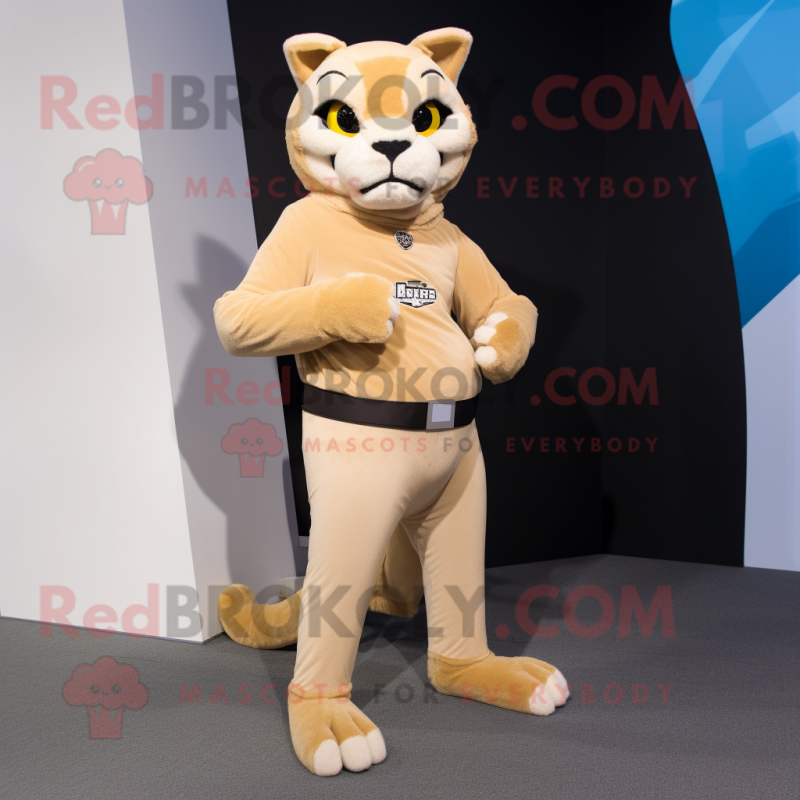 Beige Puma mascot costume character dressed with a Turtleneck and Cufflinks