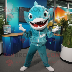 Teal Shark mascotte kostuum...