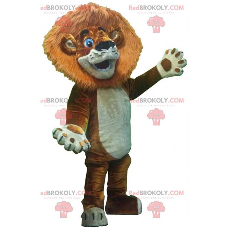 Lion cub mascot with a large mane and blue eyes - Redbrokoly.com