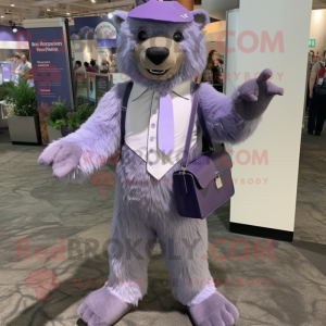 Lavender Sloth Bear mascot costume character dressed with a Dress Shirt and Foot pads