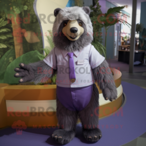 Lavender Sloth Bear mascot costume character dressed with a Dress Shirt and Foot pads