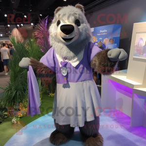 Lavender Sloth Bear mascot costume character dressed with a Dress Shirt and Foot pads