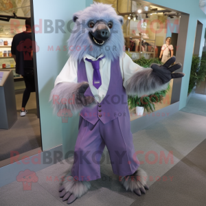 Lavender Sloth Bear mascot costume character dressed with a Dress Shirt and Foot pads