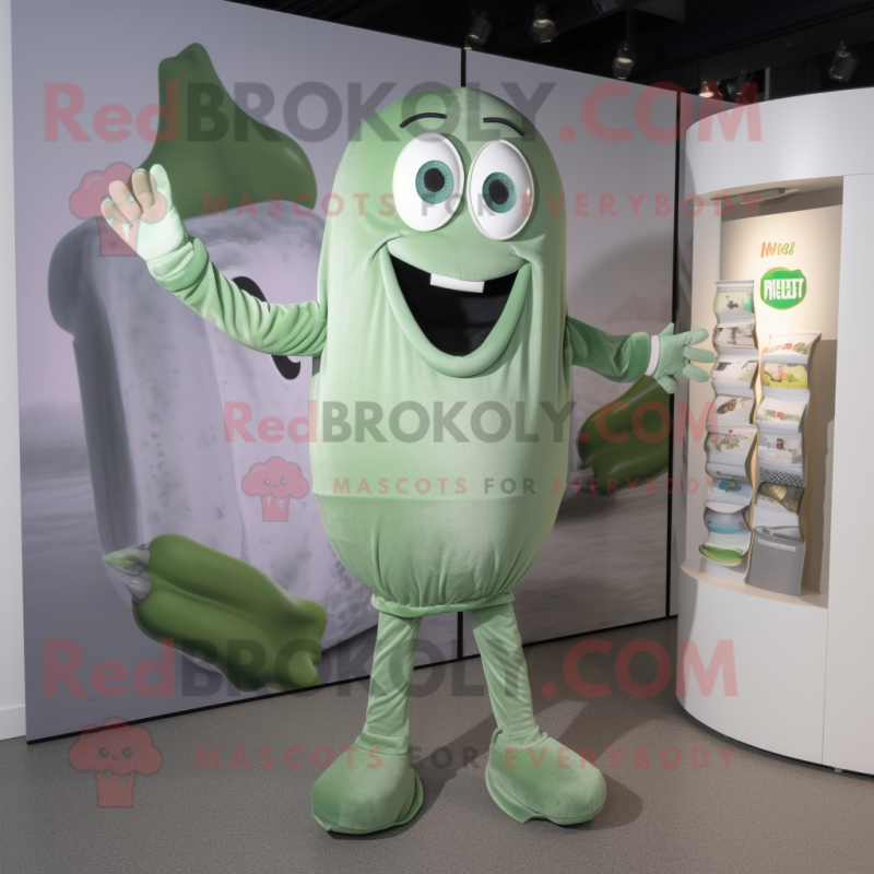 Gray Green Bean mascot costume character dressed with a T-Shirt and Cufflinks Gray Green Bean mascot costume character dressed with a T-Shirt and Cufflinks