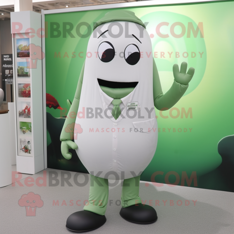 Gray Green Bean mascot costume character dressed with a T-Shirt and Cufflinks Gray Green Bean mascot costume character dressed with a T-Shirt and Cufflinks