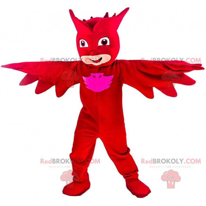 Maskot muž, maskovaný superhrdina s červeným kostýmem -