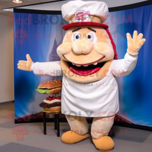 Cream Pulled Pork Sandwich mascot costume character dressed with a Jeggings and Caps