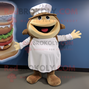 Cream Pulled Pork Sandwich mascot costume character dressed with a Jeggings and Caps