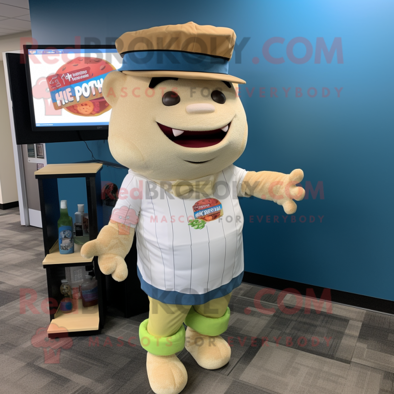 Cream Pulled Pork Sandwich mascot costume character dressed with a Jeggings and Caps Cream Pulled Pork Sandwich mascot costume character dressed with a Jeggings and Caps