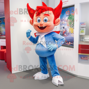 Red Tooth Fairy mascot costume character dressed with a Jeans and Foot pads