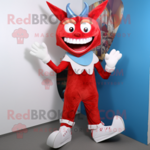 Red Tooth Fairy mascot costume character dressed with a Jeans and Foot pads